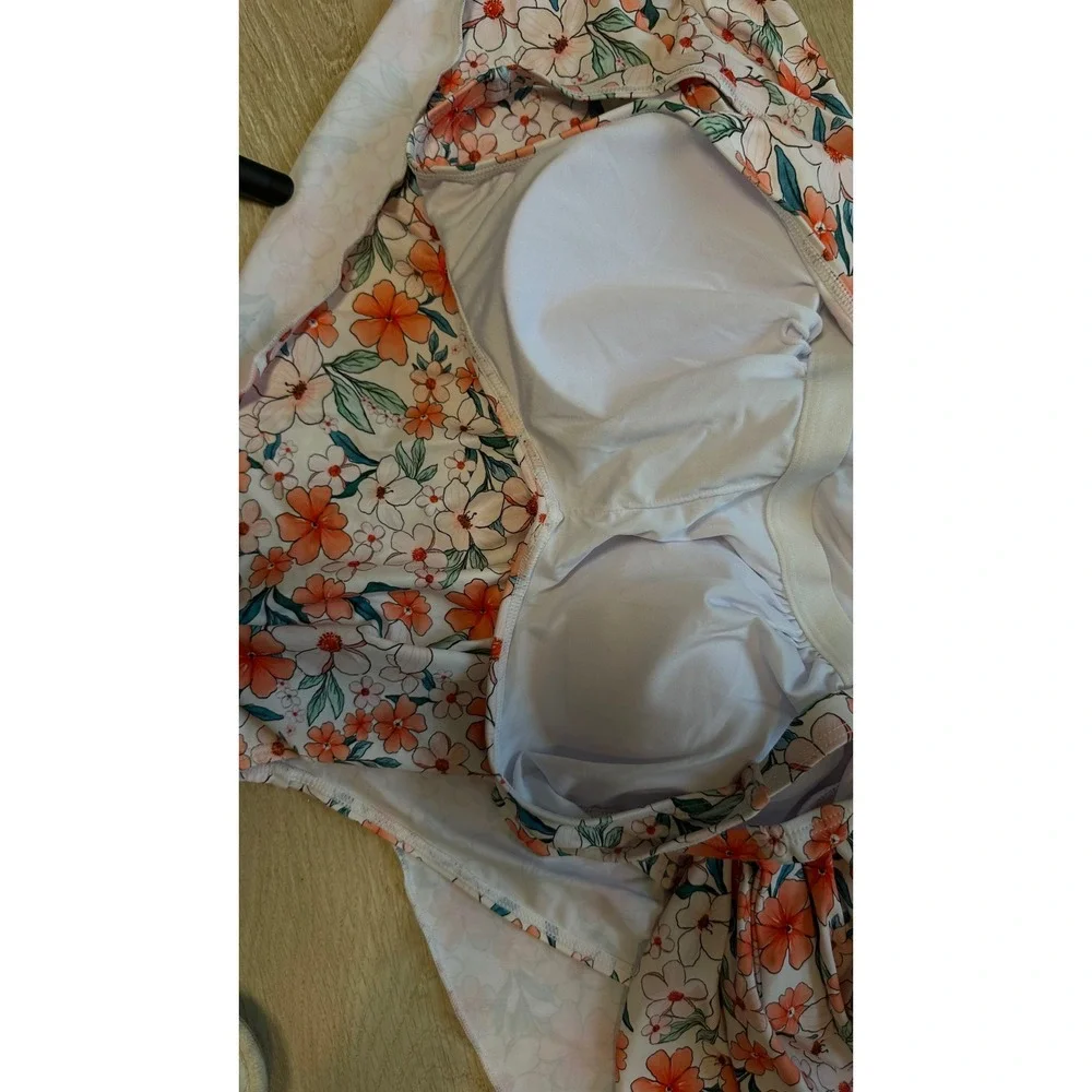 NWT Aidonger Swimdress Women L Floral Retro Tummy Control Bathing Suit Preppy